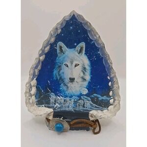 Twilight's Watch Mystic Wolf Arrowhead Glass Plaque Robin Koni 2000